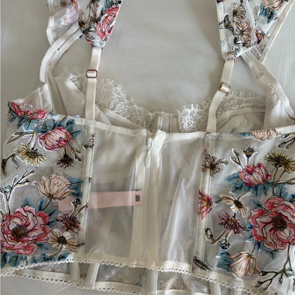 Victoria's Secret Floral Lace Bralette - and Panty Pink and Blue - Picture 4 of 7